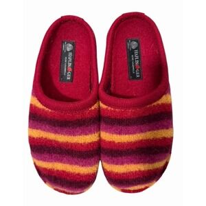 HAFLINGER PURE NEW WOOL FELT RED STRIPED SOFT SOLE SLIPPERS WOMEN'S 41 USA 10